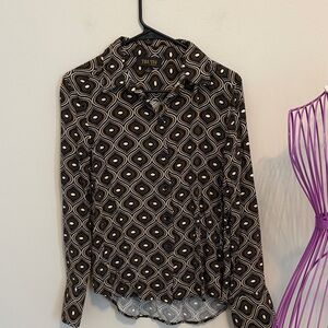 Truth by Republic Women's Geometric Button Down Shirt - Black, Gold and Cream